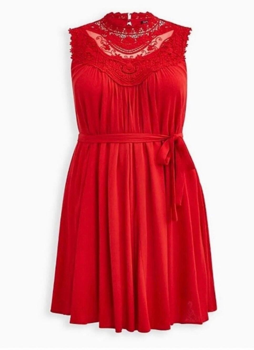 Torrid Red Crinkle Gauze Crochet Tank Midi Dress SzL(12) NWT
